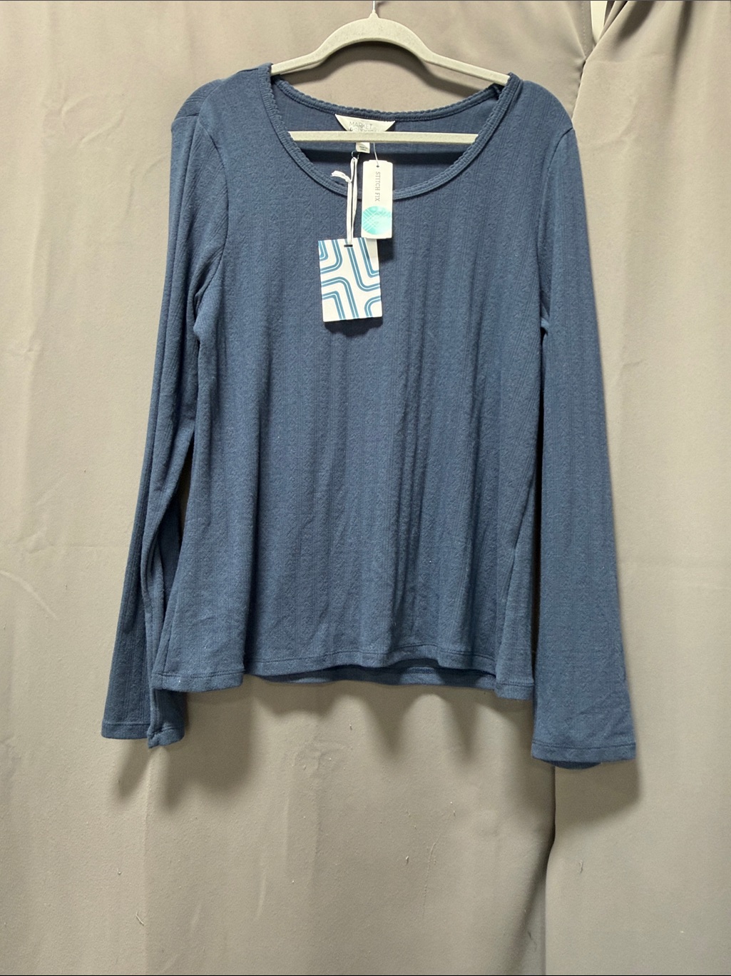 Market & Spruce Indigo Scarlett Scoop Neck Pointelle Knit Top - Xl